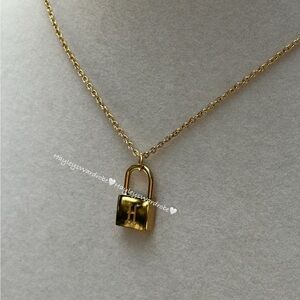18k Gold Padlock Necklace Engraved Letter “H” Initial Pendant Necklace